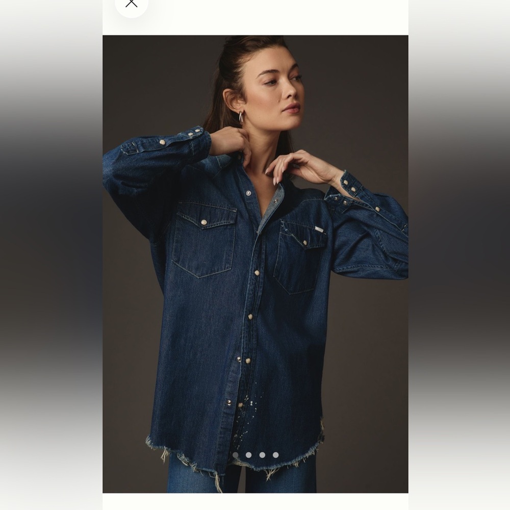 MOTHER The Western Distressed Denim
Buttondown Shirt Women’s Small NWT
